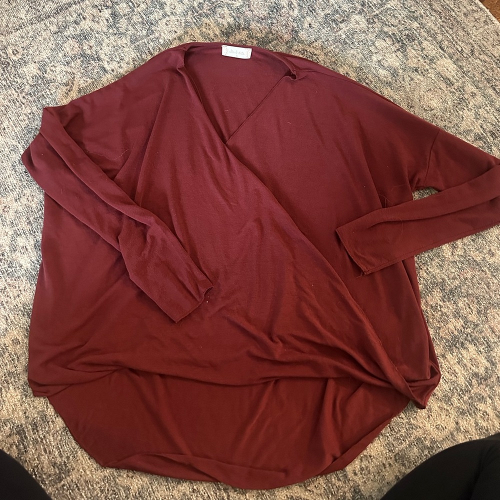 Altar'd State Burgundy Long Sleeve Wrap-Front Top